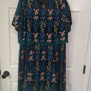 River Island Black and Blue Floral Midi Dress